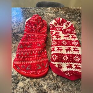 Red Festive Dog Sweaters with Reindeer Pattern